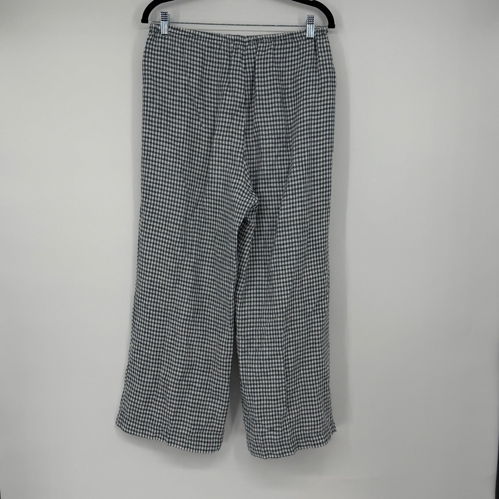 Reformation Olina Linen Pants Medium Blue White Gingham Wide Leg Drawstring - Picture 2 of 5